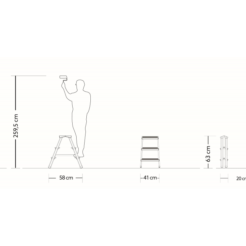 Sgabello scala in alluminio 3 gradini 3x3 doppia salita 125 kg