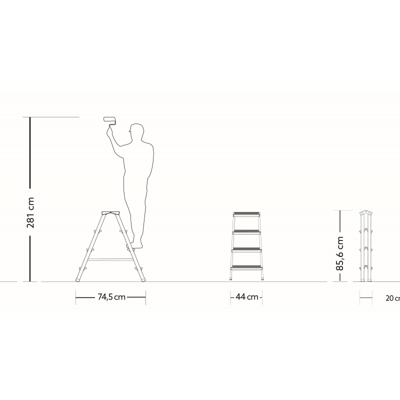 Sgabello scala in alluminio 4 gradini 4x4 doppia salita 125 kg