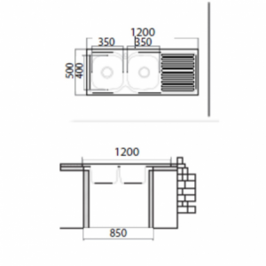 Lavello appoggio 50 series 120x50 cm SA127 sinistro