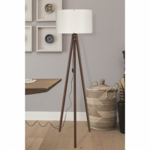 Lampada da terra Aden ASZ1460 con piantana in noce e paralume in tessuto crema