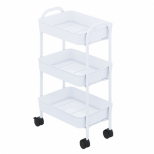 Zoom Carrello service multiuso Tier 3 ripiani con rotelle in metallo bianco