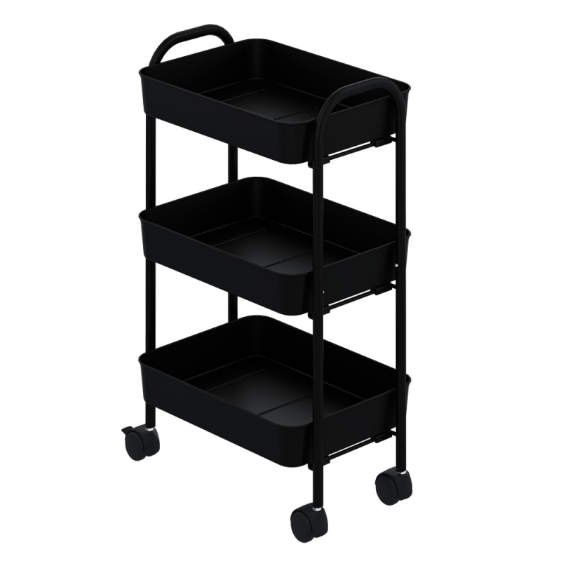 Carrello service multiuso Tier 3 ripiani con rotelle in metallo nero