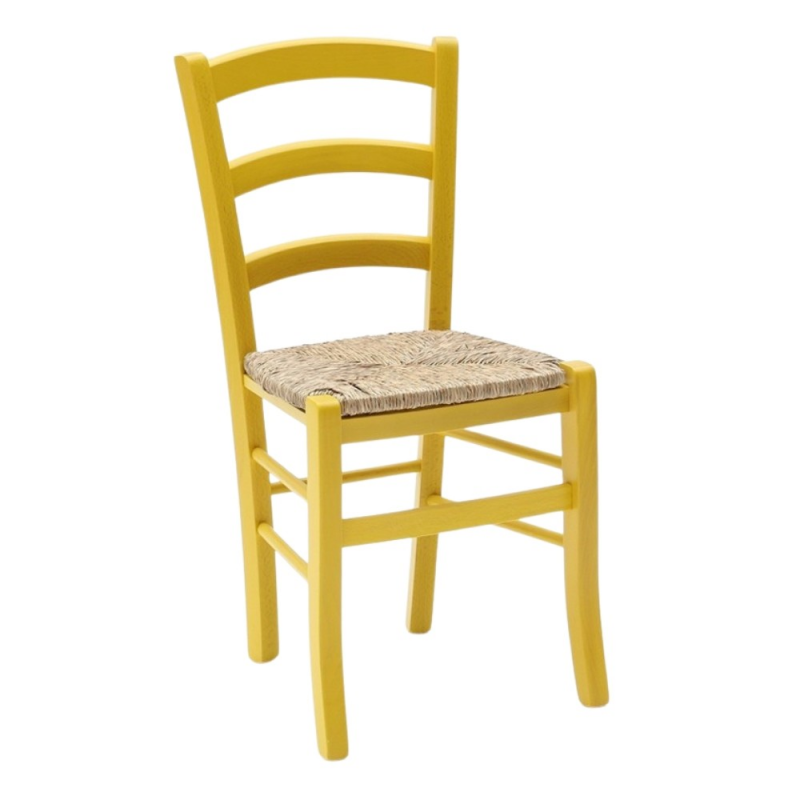 Set di 2 Sedie Venezia colore anilina giallo in legno di faggio con seduta in paglia