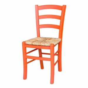 Set di 2 Sedie Venezia colore anilina arancio in legno di faggio con seduta in paglia