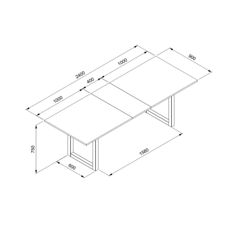 Tavolo allungabile Denver 80C in piano quercia e struttura antracite 200x75x90 cm.