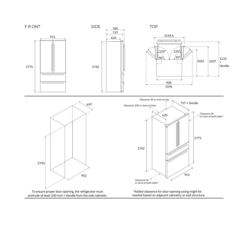 Frigorifero Bertazzoni combinato side by side REF904FFNXTC 636 LT acciaio inox classe E