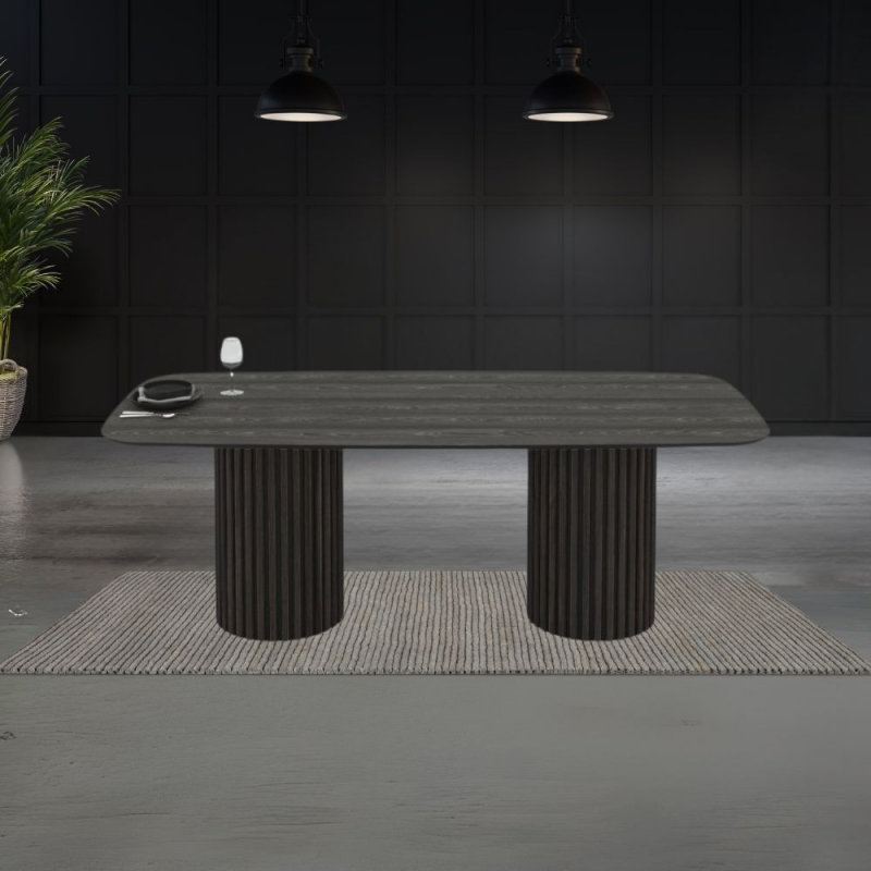 Tavolo fisso Oslo con piano in larice grigio e struttura in legno nero