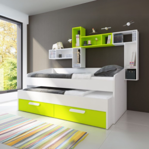 Zoom Letto singolo 1141 con letto estraibile e due cassettoni colore bianco e verde lime