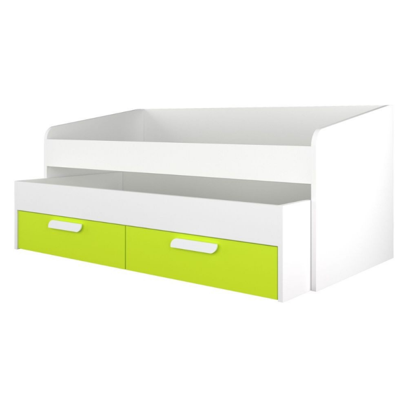 Letto singolo 1141 con letto estraibile e due cassettoni colore bianco e verde lime