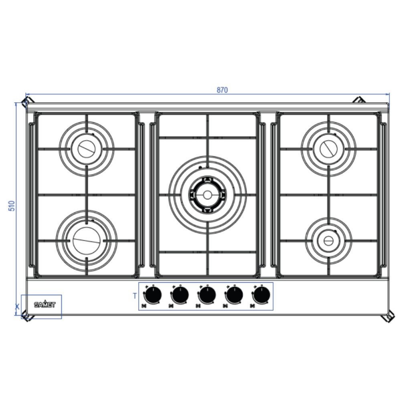 Piano cottura Samet Apollo 2 a gas da incasso 5 fuochi 90 cm. in acciaio inox