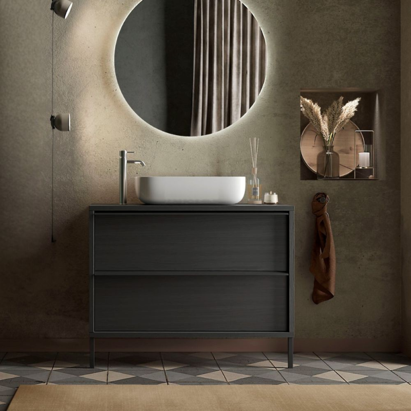 Mobile bagno Adam 79 con 2 cassetti nero frassinato e lavabo