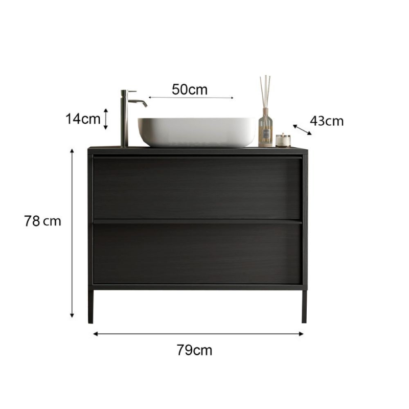 Mobile bagno Adam 79 con 2 cassetti nero frassinato e lavabo