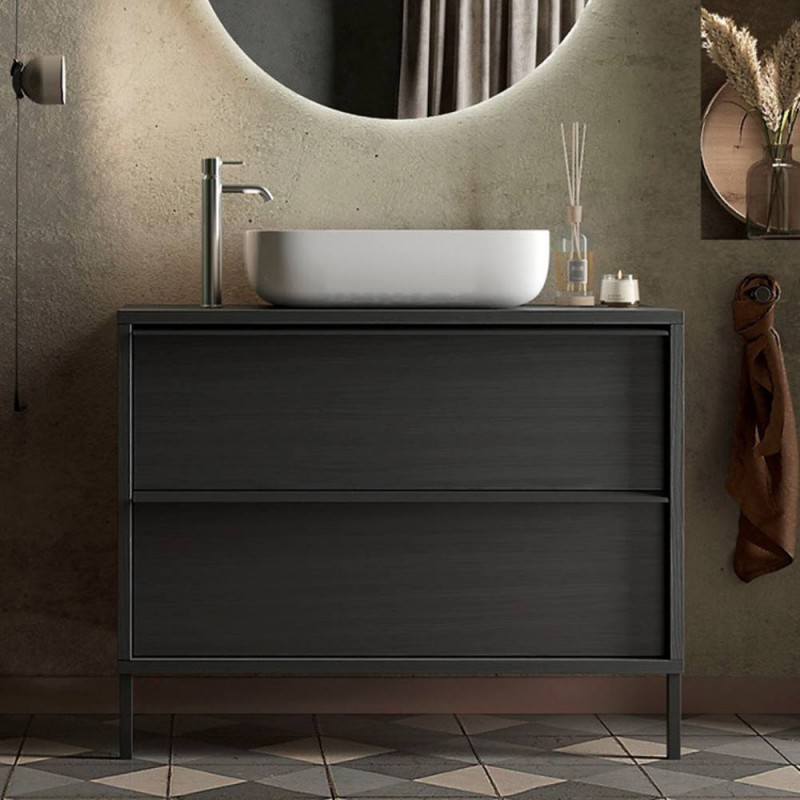 Mobile bagno Adam105 con 2 cassetti nero frassinato con lavabo