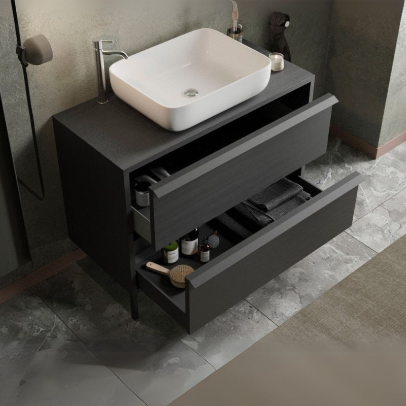 Mobile bagno Adam105 con 2 cassetti nero frassinato con lavabo