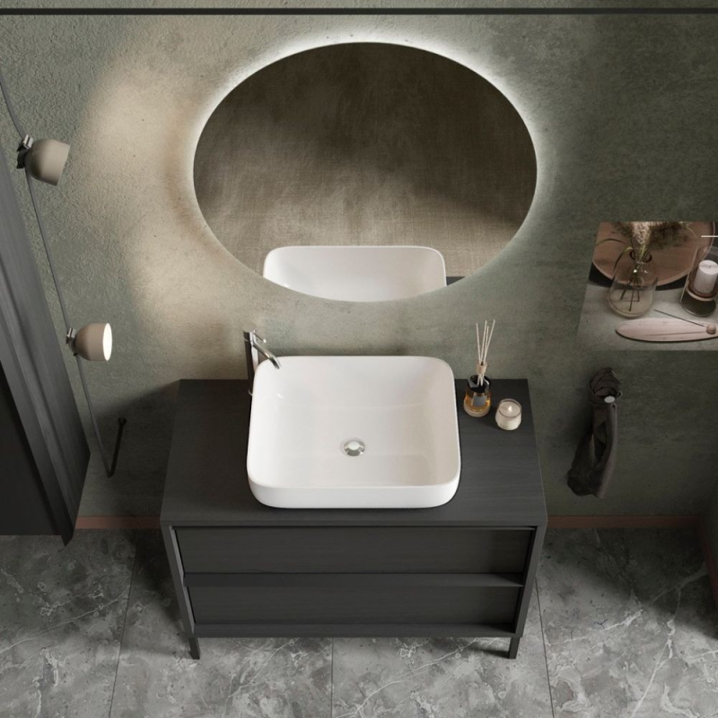 Mobile bagno Adam105 con 2 cassetti nero frassinato con lavabo