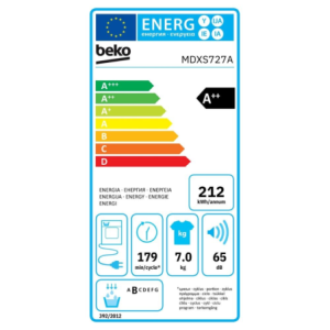 Asciugatrice Beko MDXS727A 7 kg classe energetica A++ bianco