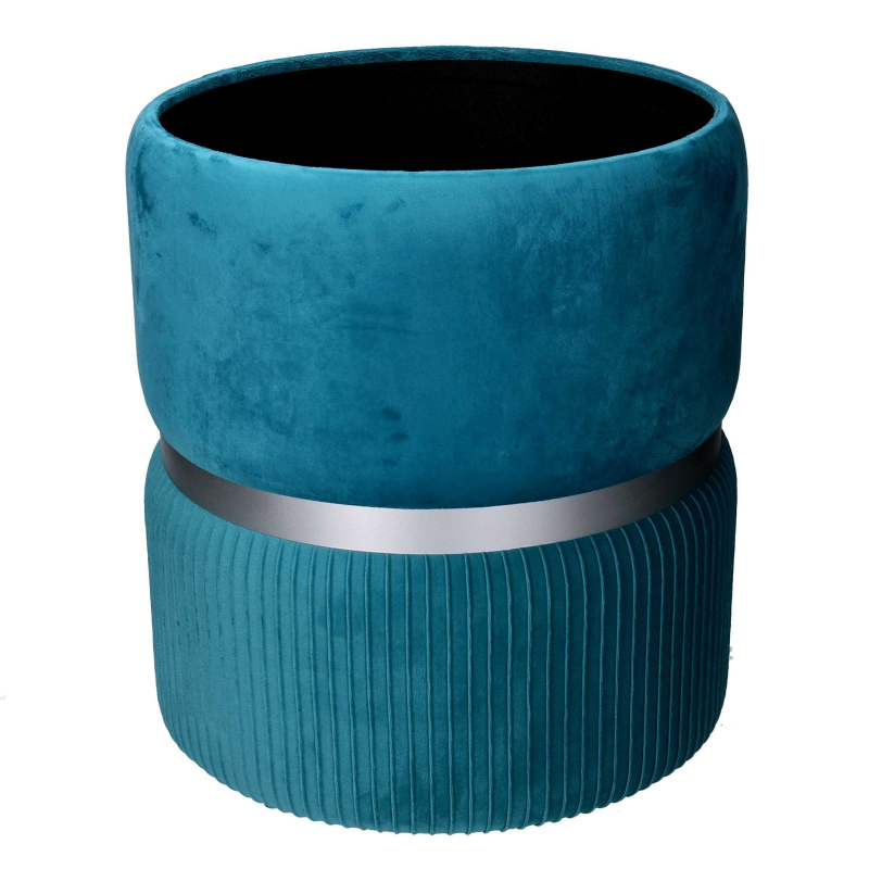 Set 2 Pouf Contenitore Ø35 cm e Ø39 cm in Tessuto Velluto Turchese