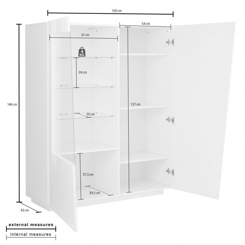 Vetrina Vega – 2 ante – 120x146x13 - Bianco Lucido