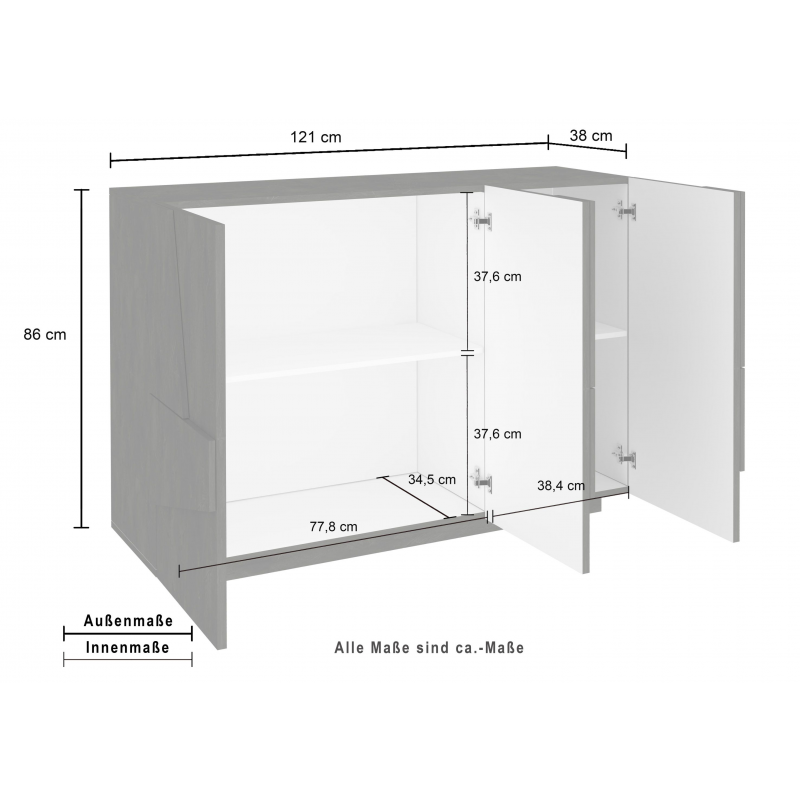 Mobile madia credenza Ping 120 – 3 ante – Cemento Bronx