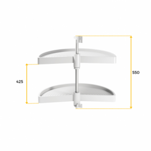 Coppia di cestelli girevoli Shelvo semicircolare, 800, Plastica bianca, Tecnoplastica e Alluminio.