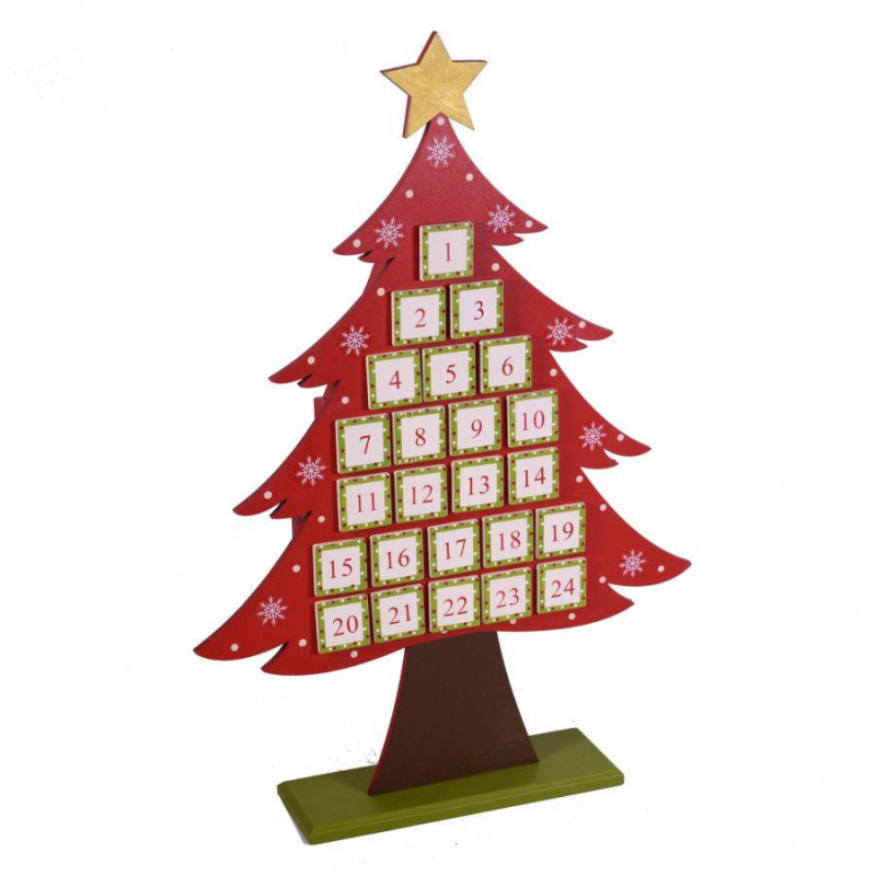 Calendario dell'avvento legno rosso albero cm 36x8h53