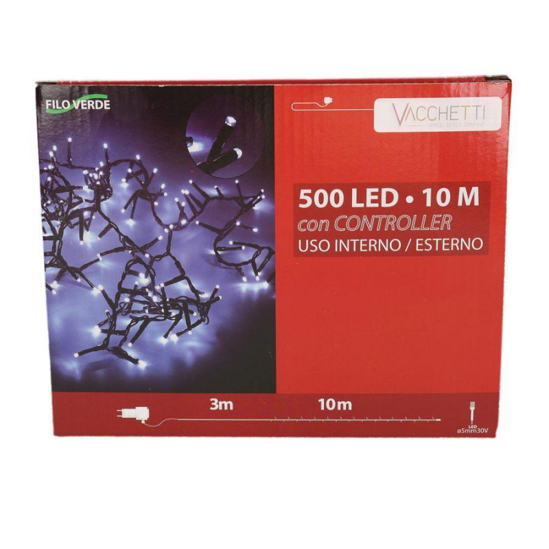 Luce filo 500 led bianco caldo controller cm 1000 al. fissa uso esterno