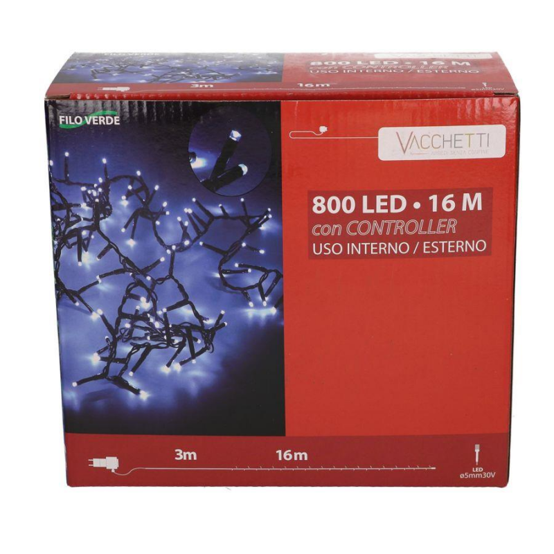 Luce filo 800 led multicolore controller cm 1600 al. fissa uso esterno