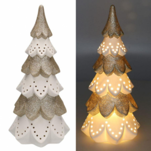 Zoom Albero ceramica bianco oro con led cm ø14h29