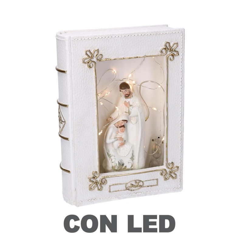 Libro resina natività led bianco cm 16x5,5h22,2