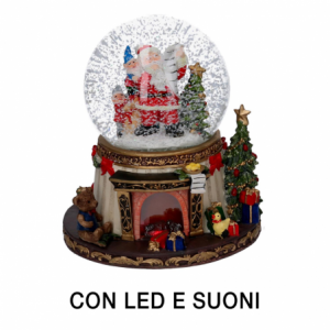 Palla di vetro led resina babbo natale con musica cm ø16,5h20