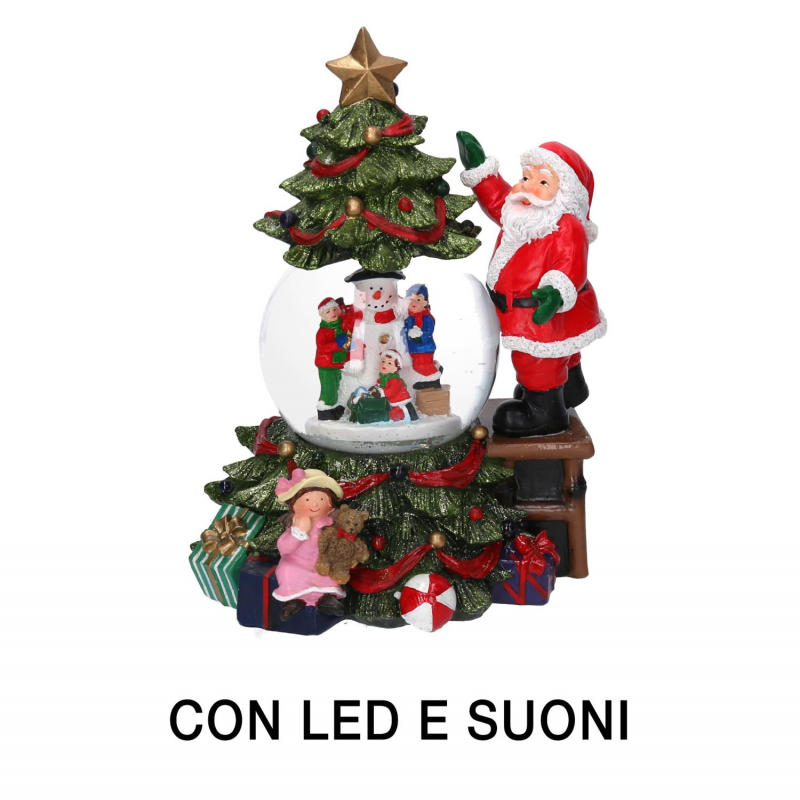 Palla di vetro led resina babbo natale con musica cm 16x15h25