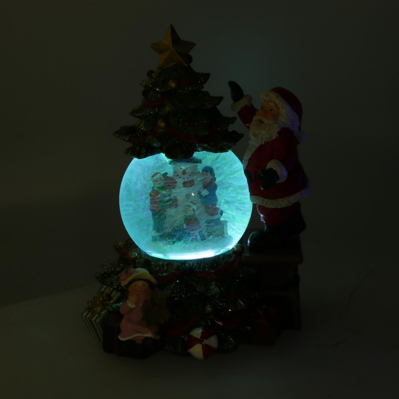 Palla di vetro led resina babbo natale con musica cm 16x15h25