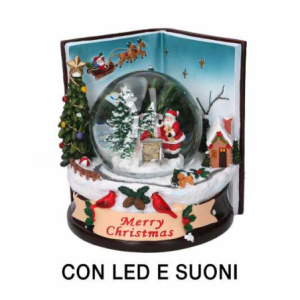 Palla di vetro led resina libro con musica cm 14x14h16,5