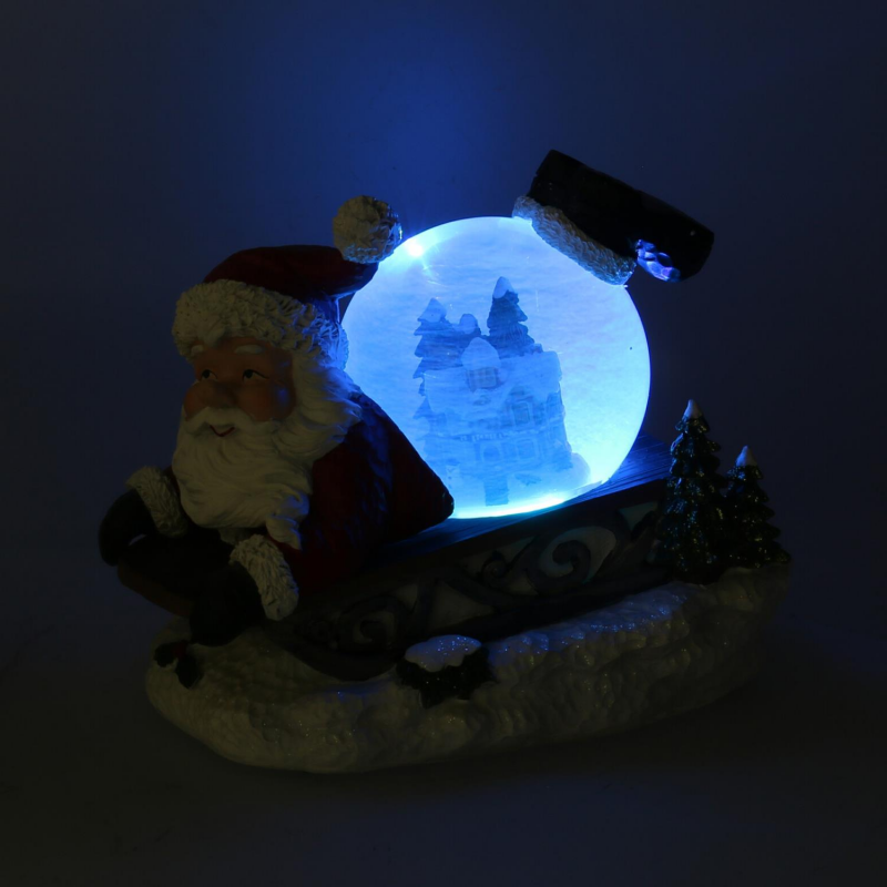 Palla di vetro led resina babbo natale slitta con musica cm 19,5x12,5h18