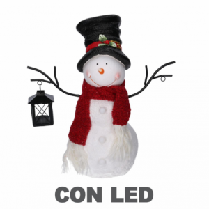 Pupazzo di neve resina con lanterna bianco con led cm 37x19h44