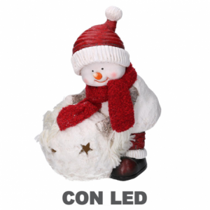 Pupazzo di neve resina con palla led bianco cm 31,5x20,5h41