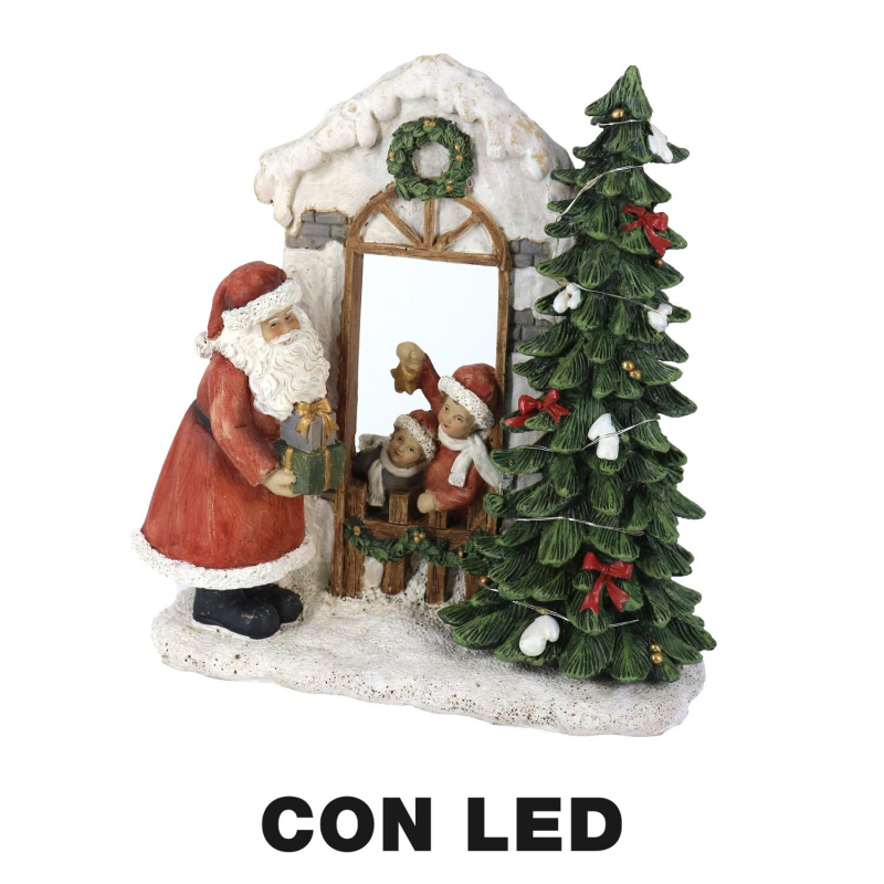 Statua resina babbo natale con led rosso cm 22x9,5h22,5