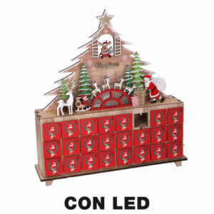 Calendario legno led albero rosso cm 31x8h34,5