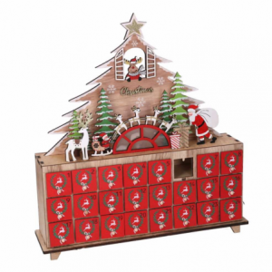 Zoom Calendario legno led albero rosso cm 31x8h34,5