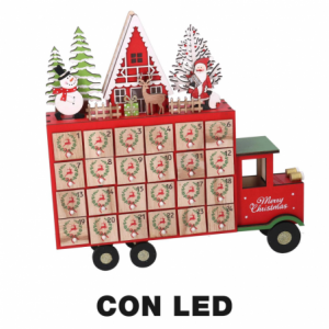 Calendario legno led furgone rosso cm 32x7h32