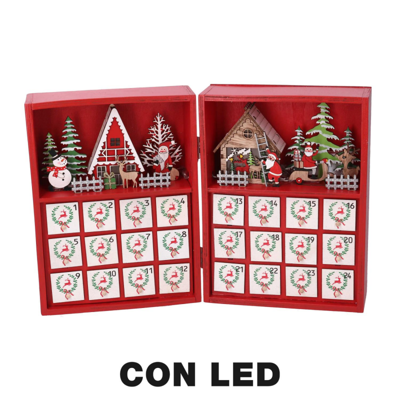 Calendario legno led rosso cm 36x6h24