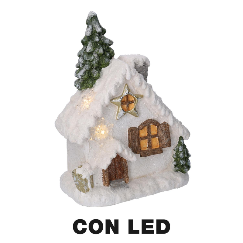 Casetta resina con albero led bianco cm 26,5x17h36