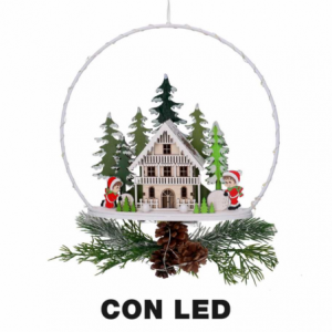 Ghirlanda metallo led con casetta bianco cm 25x7x47,5