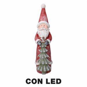 Babbo natale resina led con albero rosso cm 18x19h66