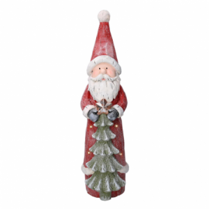 Zoom Babbo natale resina led con albero rosso cm 18x19h66