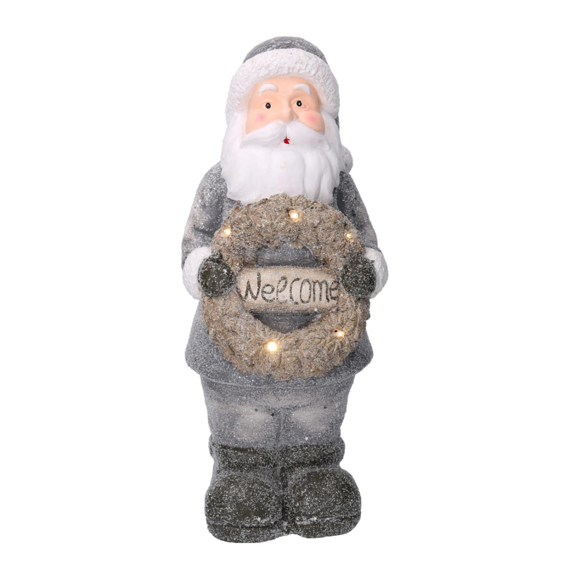 Babbo natale resina led con ghirlanda grigio cm 21,5x19,5h51