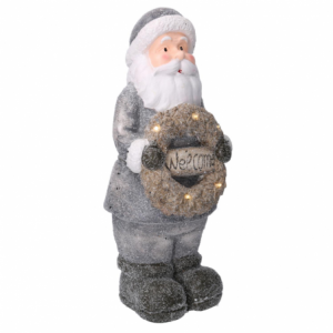 Babbo natale resina led con ghirlanda grigio cm 21,5x19,5h51