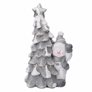 Albero resina led con pupazzo di neve bianco cm 26x17,5h44