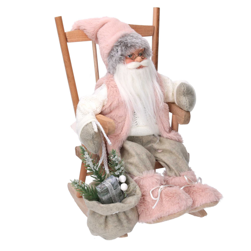 Babbo natale tessuto su sedia rosa cmh30