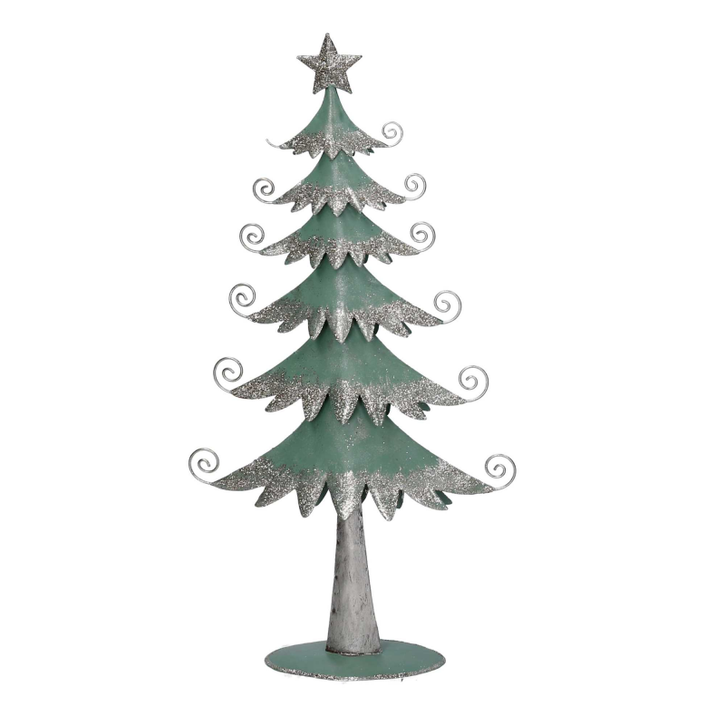 Albero metallo argento e verde salvia cm 21x6,5h40,5